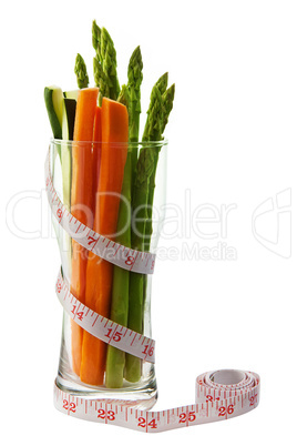 low calorie vegetable in glass with tape