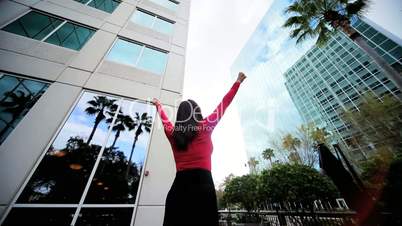 Female Executive Celebrating Ambition Success in City