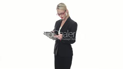 stylish businesswoman holding a tablet