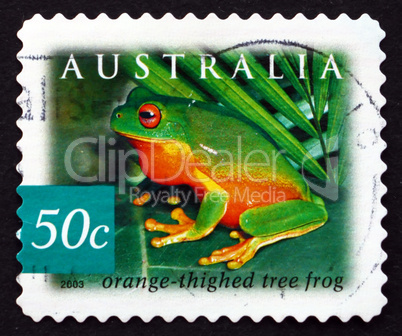 postage stamp australia 2003 orange-thighed tree frog, amphibian