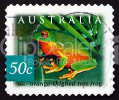 postage stamp australia 2003 orange-thighed tree frog, amphibian