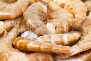 Raw headless prawns closeup