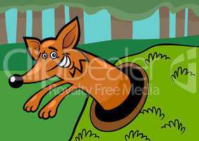 fox in burrow cartoon illustration