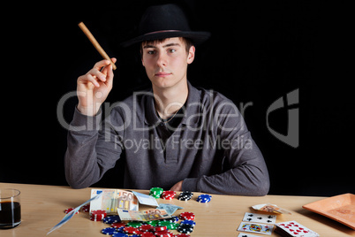Young man at poker