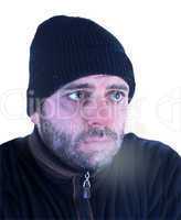 Man in hypothermia on a white background