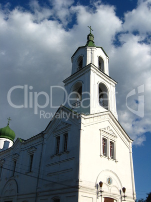 rural church on blue sky background