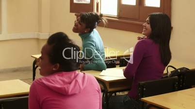 Young people and education, group of female students talking, laughing