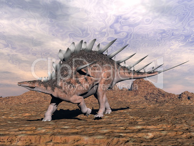 Kentrosaurus dinosaur in the desert - 3D render