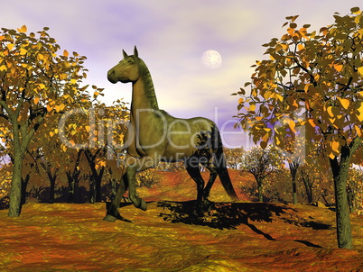 Horse in autumn - 3D render