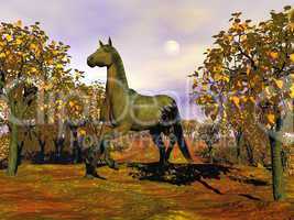 Horse in autumn - 3D render