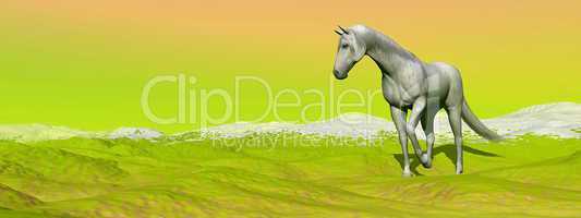 Horse in green landscape - 3D render