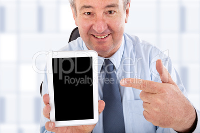 Businessman shows on Tablet PC