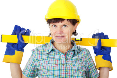 Construction worker with level