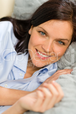 Close up of joyful woman resting