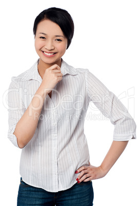 Casual young chinese girl, smiling portrait