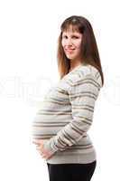 Pregnant woman touching or bonding her abdomen