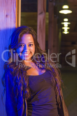 Night Portrait of Pretty Mixed Race Young Adult Woman