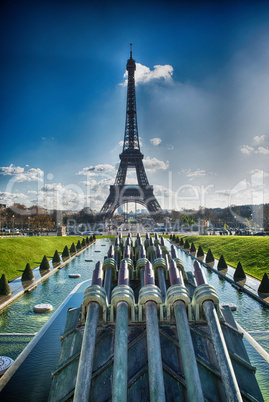 Beautiful view of Eiffel Tower with vegetation