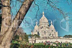 Paris. Wonderful view of Sacred Heart Cathedral. Le Sacre Coeur