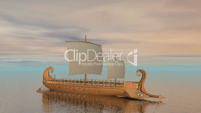 Trireme boat on the ocean - 3D render