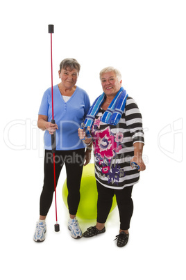 Seniorinnen mit Schwingstab und Gymnastikball