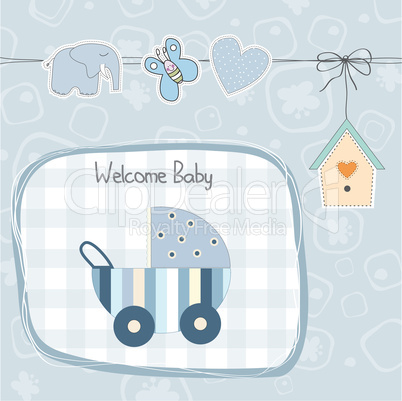 baby boy shower card with stroller