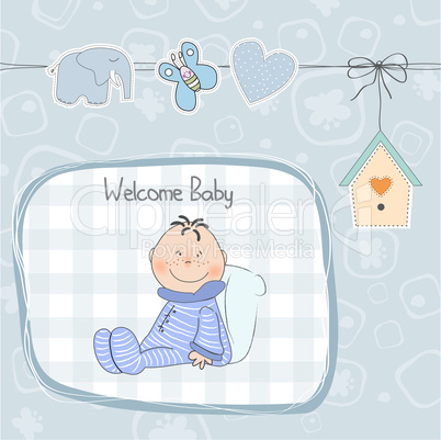 new baby announcement card with little baby