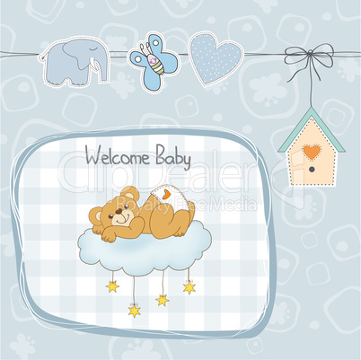 baby shower card with sleepy teddy bear