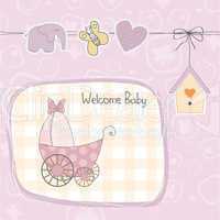 baby girl shower card with stroller
