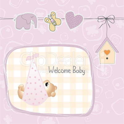 baby shower card with teddy bear toy