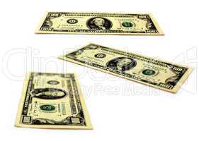 hundred dollar bank notes isolated on a white background