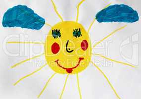 children's drawing with nice and fun sun