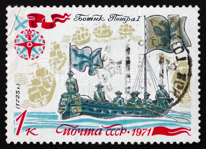 postage stamp russia 1971 peter i reviewing fleet, 1723