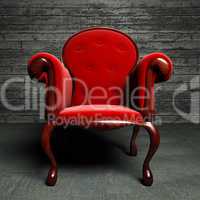 red silk armchair
