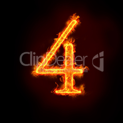 fire numbers in flames, four 4