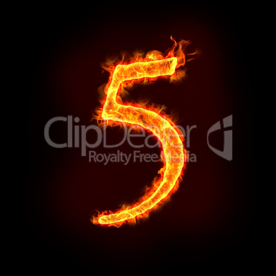fire numbers in flames, five 5