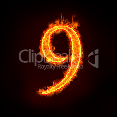 fire numbers in flames, nine 9