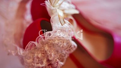 different bride accessories on the bed