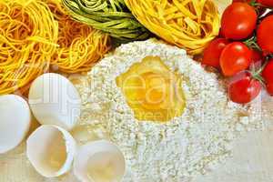 Ingredients for preparation of homemade egg pasta