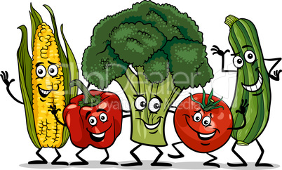 comic vegetables group cartoon illustration