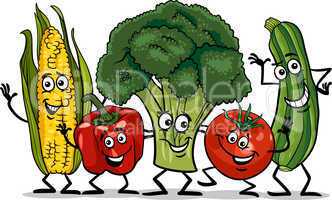 comic vegetables group cartoon illustration