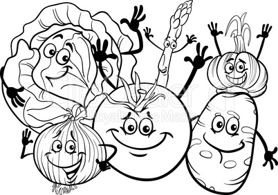 vegetables group cartoon for coloring book