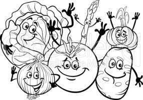 vegetables group cartoon for coloring book