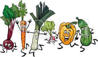 running vegetables cartoon illustration