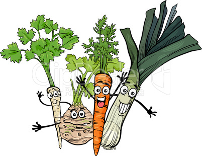 soup vegetables group cartoon illustration