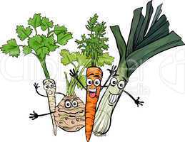 soup vegetables group cartoon illustration