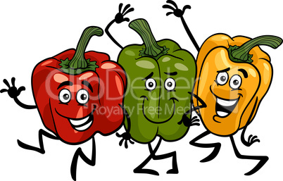 peppers vegetables group cartoon illustration