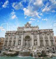 Rome, Trevi Fountain. Sunset colors at spring season