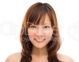 Asian woman face with half tan skin