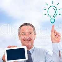 Businessman with tablet PC points the finger